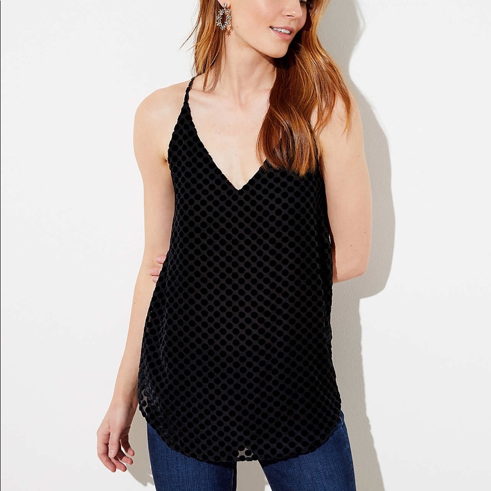 NWT Loft Velvet Polka Dot Strappy Cami Tank Top